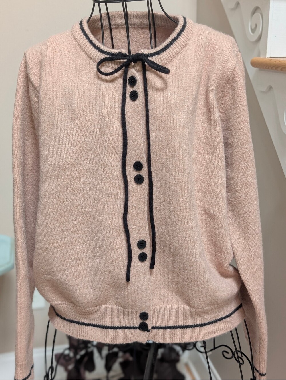 Dazy Women's Size S Pink and Black Accent Button-Up Sweater Cardigan